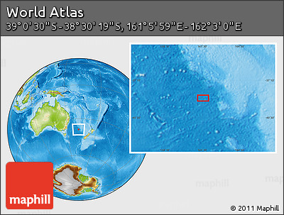 Physical Location Map of the Area around 38° 45' 25" S, 161° 34' 29" E