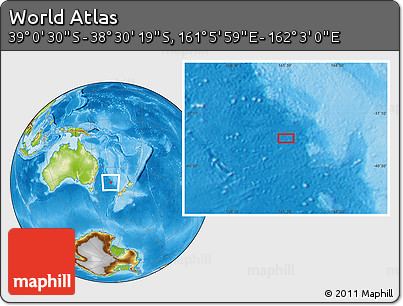 Physical Location Map of the Area around 38° 45' 25" S, 161° 34' 29" E