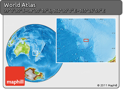 Physical Location Map of the Area around 38° 45' 25" S, 164° 58' 29" E