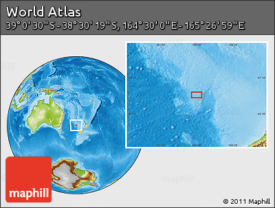 Physical Location Map of the Area around 38° 45' 25" S, 164° 58' 29" E