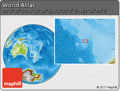 Physical Location Map of the Area around 38° 45' 25" S, 164° 58' 29" E