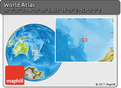 Physical Location Map of the Area around 38° 45' 25" S, 166° 40' 30" E