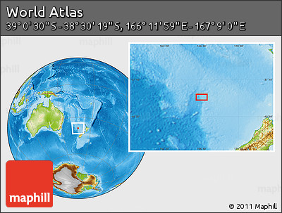Physical Location Map of the Area around 38° 45' 25" S, 166° 40' 30" E