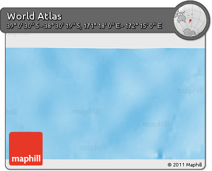 Physical 3D Map of the Area around 38° 45' 25" S, 171° 46' 30" E
