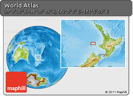 Physical Location Map of the Area around 38° 45' 25" S, 172° 37' 30" E