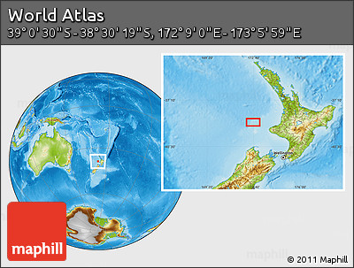 Physical Location Map of the Area around 38° 45' 25" S, 172° 37' 30" E