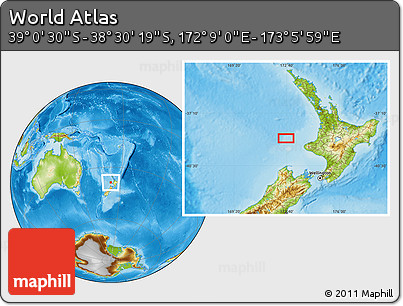 Physical Location Map of the Area around 38° 45' 25" S, 172° 37' 30" E