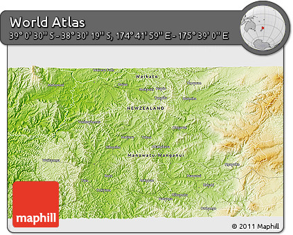 Physical 3D Map of the Area around 38° 45' 25" S, 175° 10' 30" E