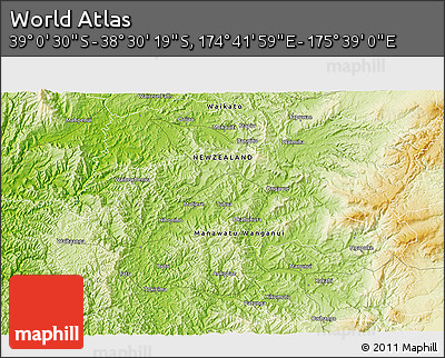 Physical 3D Map of the Area around 38° 45' 25" S, 175° 10' 30" E