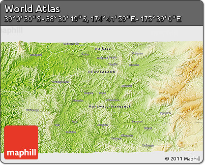 Physical 3D Map of the Area around 38° 45' 25" S, 175° 10' 30" E