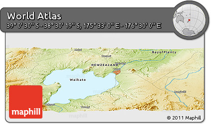 Physical Panoramic Map of the Area around 38° 45' 25" S, 176° 1' 30" E
