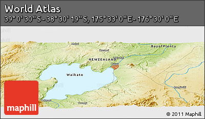 Physical Panoramic Map of the Area around 38° 45' 25" S, 176° 1' 30" E