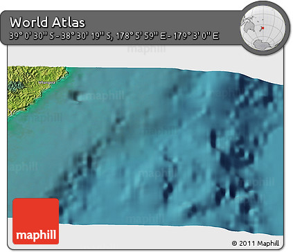 Satellite 3D Map of the Area around 38° 45' 25" S, 178° 34' 29" E