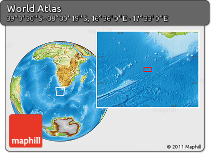 Physical Location Map of the Area around 38° 45' 25" S, 17° 4' 30" E