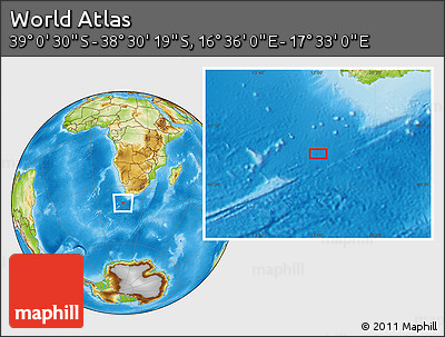 Physical Location Map of the Area around 38° 45' 25" S, 17° 4' 30" E
