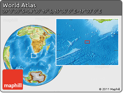 Physical Location Map of the Area around 38° 45' 25" S, 17° 4' 30" E