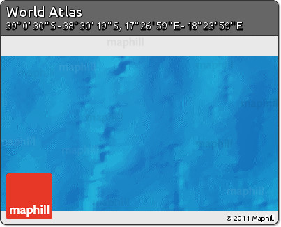 Physical 3D Map of the Area around 38° 45' 25" S, 17° 55' 29" E