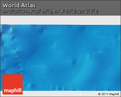 Physical 3D Map of the Area around 38° 45' 25" S, 19° 37' 30" E