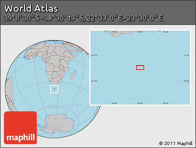 Gray Location Map of the Area around 38° 45' 25" S, 23° 1' 29" E