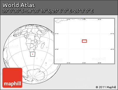 Blank Location Map of the Area around 38° 45' 25" S, 25° 34' 30" E