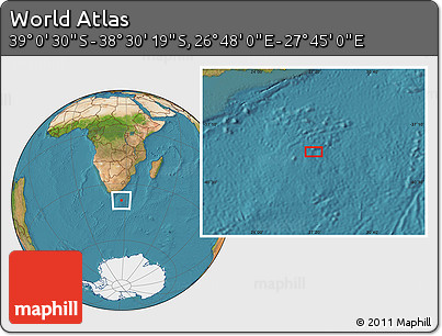 Satellite Location Map of the Area around 38° 45' 25" S, 27° 16' 29" E