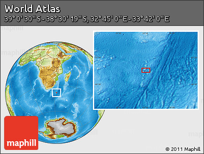 Physical Location Map of the Area around 38° 45' 25" S, 33° 13' 30" E