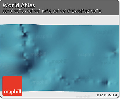 Satellite 3D Map of the Area around 38° 45' 25" S, 34° 4' 30" E