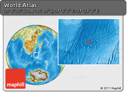 Physical Location Map of the Area around 38° 45' 25" S, 37° 28' 30" E