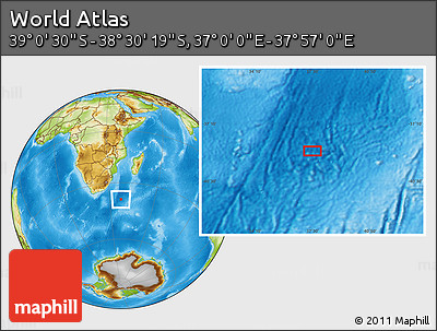 Physical Location Map of the Area around 38° 45' 25" S, 37° 28' 30" E
