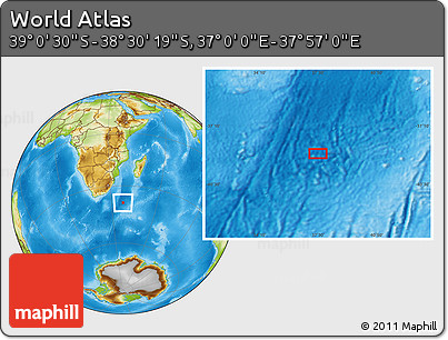 Physical Location Map of the Area around 38° 45' 25" S, 37° 28' 30" E