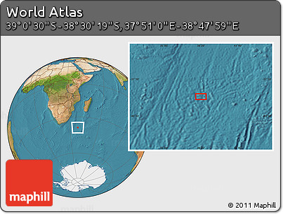 Satellite Location Map of the Area around 38° 45' 25" S, 38° 19' 30" E