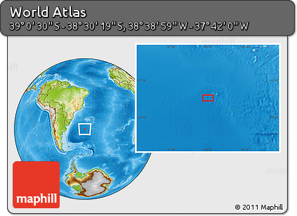Physical Location Map of the Area around 38° 45' 25" S, 38° 10' 29" W