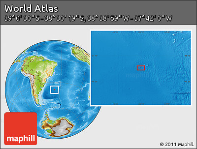 Physical Location Map of the Area around 38° 45' 25" S, 38° 10' 29" W