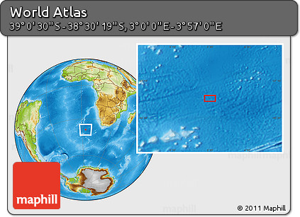 Physical Location Map of the Area around 38° 45' 25" S, 3° 28' 30" E