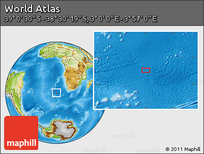 Physical Location Map of the Area around 38° 45' 25" S, 3° 28' 30" E