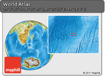 Physical Location Map of the Area around 38° 45' 25" S, 40° 52' 30" E