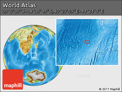Physical Location Map of the Area around 38° 45' 25" S, 40° 52' 30" E