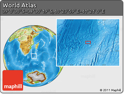 Physical Location Map of the Area around 38° 45' 25" S, 40° 52' 30" E