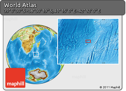 Physical Location Map of the Area around 38° 45' 25" S, 41° 43' 30" E