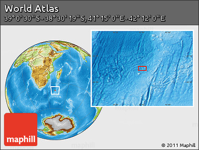 Physical Location Map of the Area around 38° 45' 25" S, 41° 43' 30" E