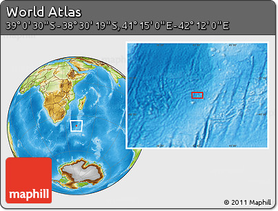 Physical Location Map of the Area around 38° 45' 25" S, 41° 43' 30" E