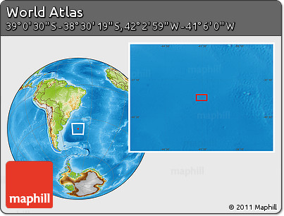 Physical Location Map of the Area around 38° 45' 25" S, 41° 34' 30" W