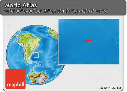 Physical Location Map of the Area around 38° 45' 25" S, 43° 16' 29" W