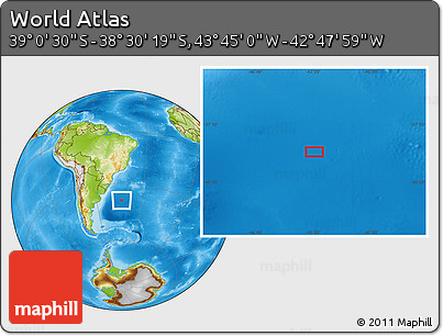 Physical Location Map of the Area around 38° 45' 25" S, 43° 16' 29" W