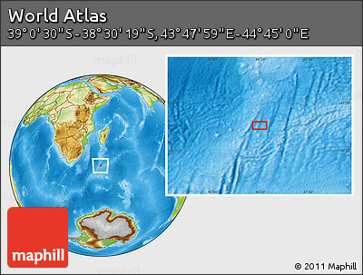 Physical Location Map of the Area around 38° 45' 25" S, 44° 16' 29" E