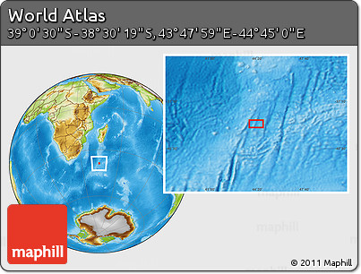Physical Location Map of the Area around 38° 45' 25" S, 44° 16' 29" E