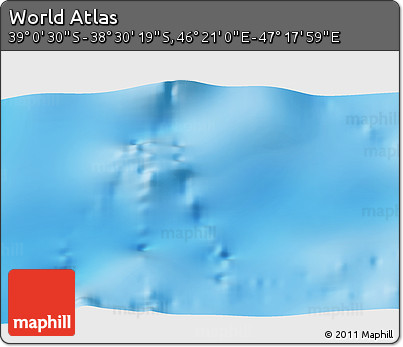 Physical 3D Map of the Area around 38° 45' 25" S, 46° 49' 30" E