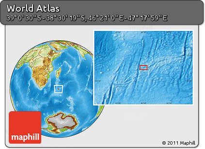 Physical Location Map of the Area around 38° 45' 25" S, 46° 49' 30" E