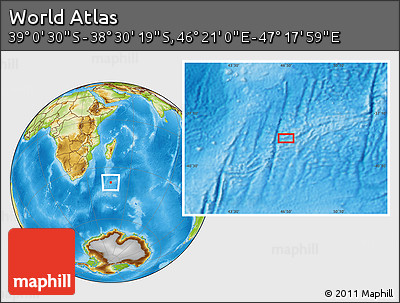 Physical Location Map of the Area around 38° 45' 25" S, 46° 49' 30" E