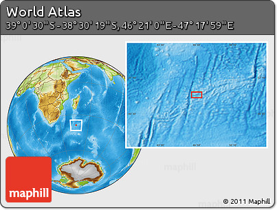 Physical Location Map of the Area around 38° 45' 25" S, 46° 49' 30" E